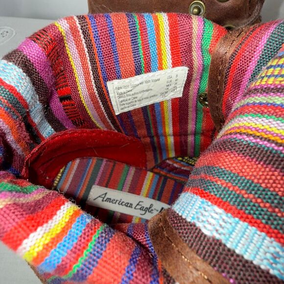 American Eagle Boho Fold-Over Combat Boots Women’s 8 Brown Faux Leather Aztec Wo - Picture 5 of 14